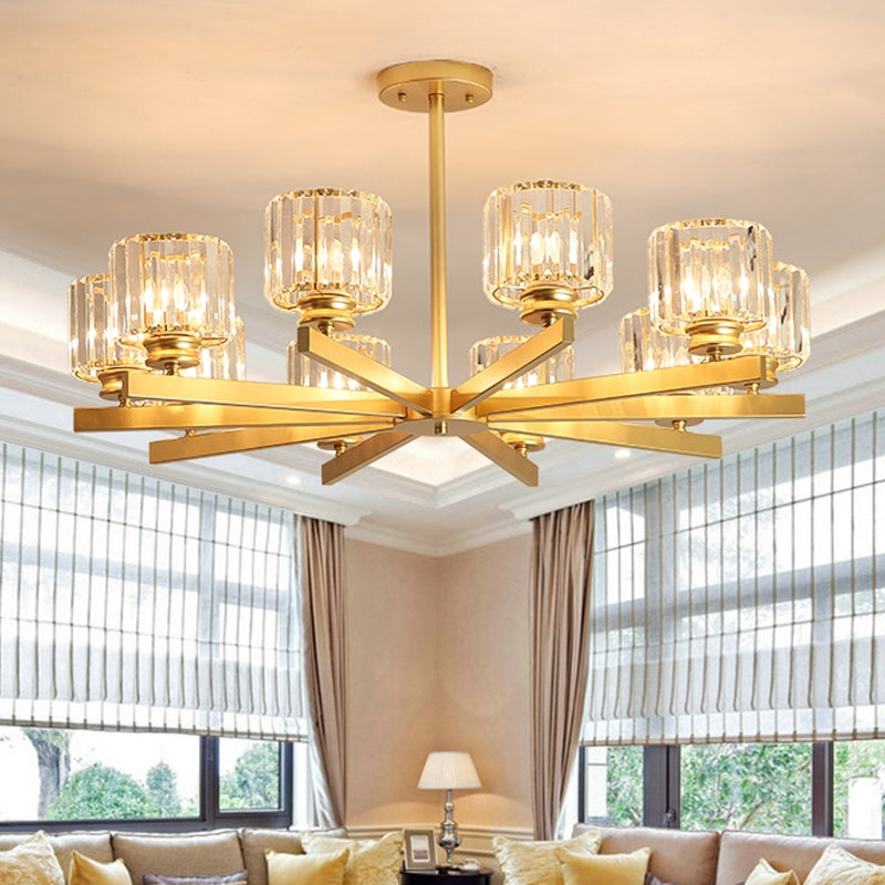 Modern Gold Crystal Chandelier Pendant Light - 3/6/10 Heads Cylindrical Design