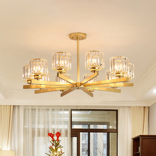 Modern Gold Crystal Pendant Chandelier Light - 3/6/10 Heads Cylindrical Design