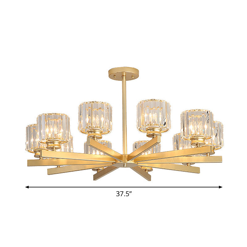 Modern Gold Crystal Pendant Chandelier Light - 3/6/10 Heads Cylindrical Design