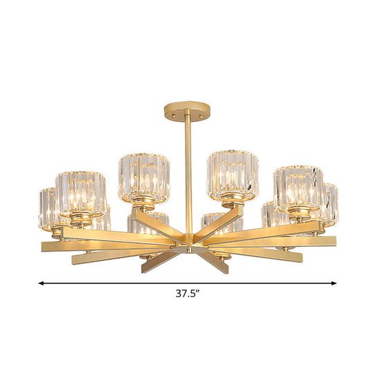 Modern Gold Crystal Pendant Chandelier Light - 3/6/10 Heads Cylindrical Design