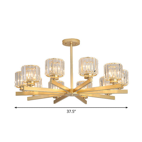 Modern Gold Crystal Chandelier Pendant Light - 3/6/10 Heads Cylindrical Design