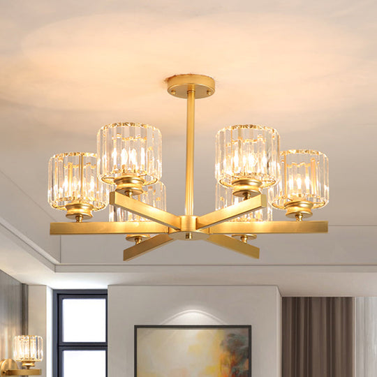 Modern Gold Crystal Pendant Chandelier Light - 3/6/10 Heads Cylindrical Design