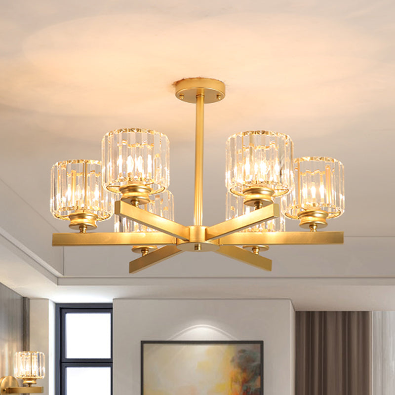 Modern Gold Crystal Chandelier Pendant Light - 3/6/10 Heads Cylindrical Design