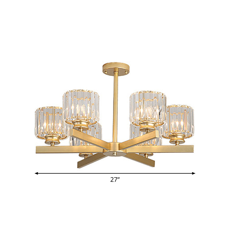 Modern Gold Crystal Pendant Chandelier Light - 3/6/10 Heads Cylindrical Design