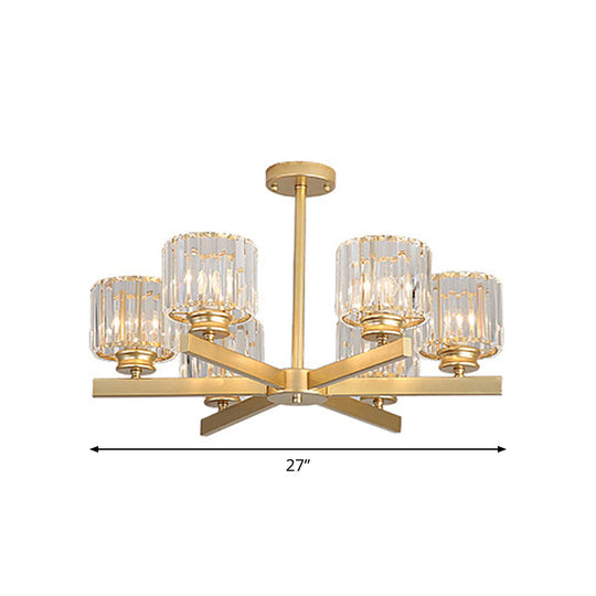 Modern Gold Crystal Pendant Chandelier Light - 3/6/10 Heads Cylindrical Design