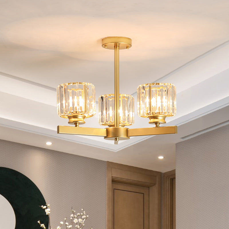 Modern Gold Crystal Chandelier Pendant Light - 3/6/10 Heads Cylindrical Design