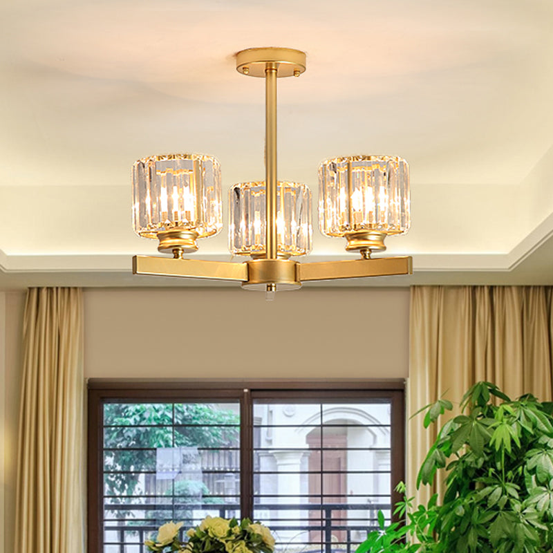Modern Gold Crystal Pendant Chandelier Light - 3/6/10 Heads Cylindrical Design
