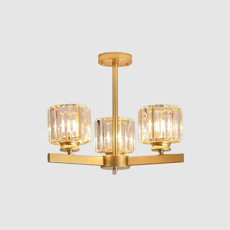 Modern Gold Crystal Pendant Chandelier Light - 3/6/10 Heads Cylindrical Design