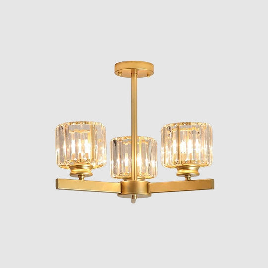 Modern Gold Crystal Pendant Chandelier Light - 3/6/10 Heads Cylindrical Design