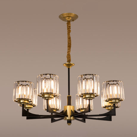Modern Black And Brass Crystal Prism Chandelier With 4/6/12 Lights