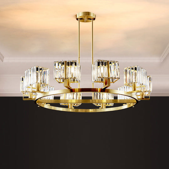 Golden Crystal Rectangle Pendant Chandelier - Sleek Dining Room Lighting Fixture With 4/8/10 Bulbs