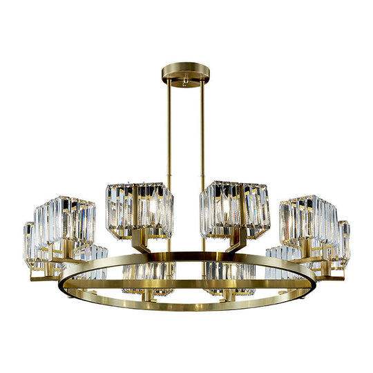 Golden Crystal Rectangle Pendant Chandelier - Sleek Dining Room Lighting Fixture With 4/8/10 Bulbs