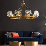 Mid-Century Textured Glass Circle Pendant Light With 6/8/10 Lights In Gold For Living Room