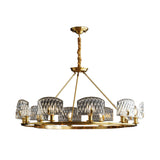 Mid-Century Textured Glass Circle Pendant Light With 6/8/10 Lights In Gold For Living Room