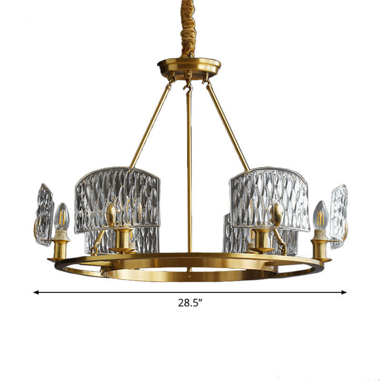 Gold Textured Glass Circle Pendant Light - Mid-Century Chandelier With 6/8/10 Lights For Living Room