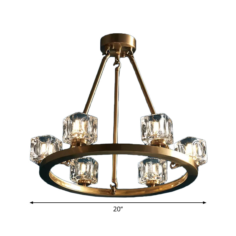 Postmodern Crystal Cube Gold Chandelier - Circle Dining Pendant With 6/12/28 Lights