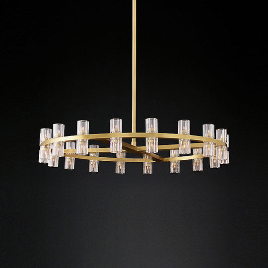 Postmodern Crystal Pendant Chandelier: Sleek Brass Circular Design With 24 Bulbs For Dining Room