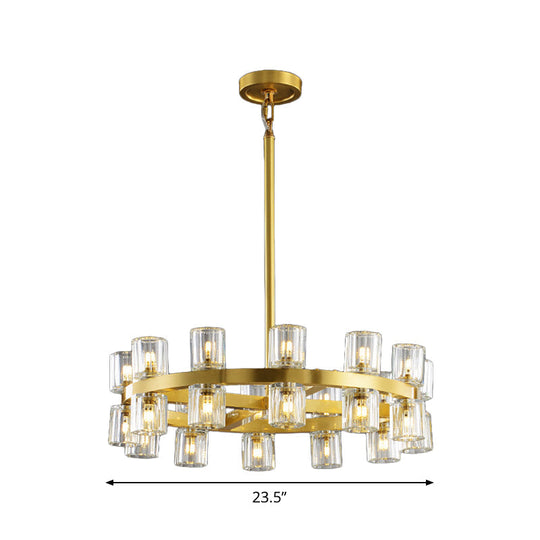Postmodern Crystal Pendant Chandelier: Sleek Brass Circular Design With 24 Bulbs For Dining Room