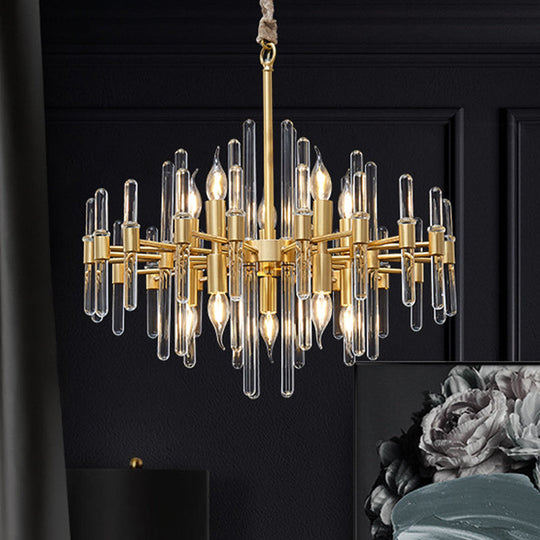 Crystal Rod Drop Chandelier Light - 10 Heads Postmodern Brass Radial Design For Living Room