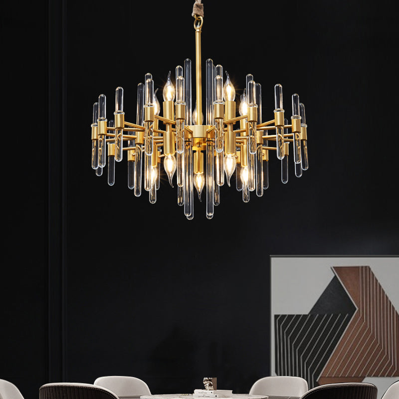 Crystal Rod Drop Chandelier Light - 10 Heads Postmodern Brass Radial Design For Living Room