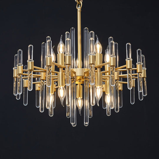 Crystal Rod Drop Chandelier Light - 10 Heads Postmodern Brass Radial Design For Living Room