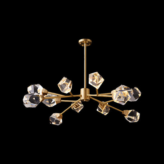 Modern Crystal Block Chandelier: Stylish 6/15/18 Lights Ceiling Pendant In Brass