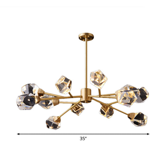 Modern Crystal Block Chandelier: Stylish 6/15/18 Lights Ceiling Pendant In Brass