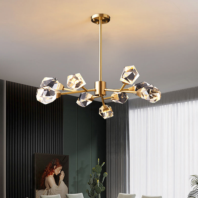 Modern Crystal Block Chandelier: Stylish 6/15/18 Lights Ceiling Pendant In Brass