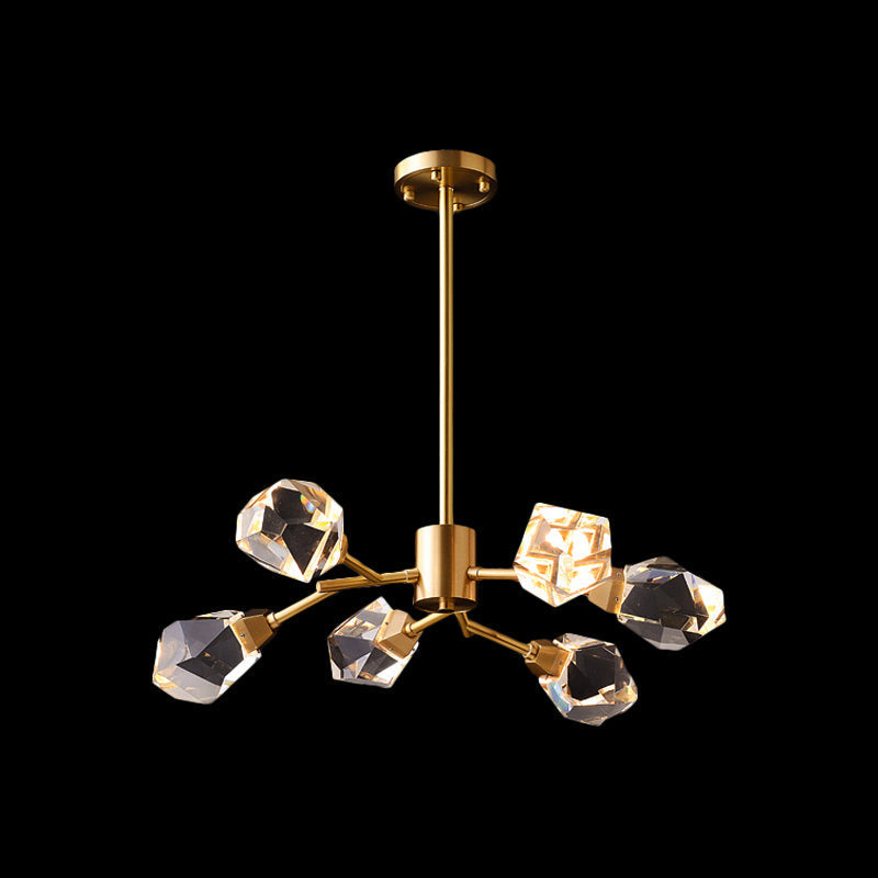 Modern Crystal Block Chandelier: Stylish 6/15/18 Lights Ceiling Pendant In Brass