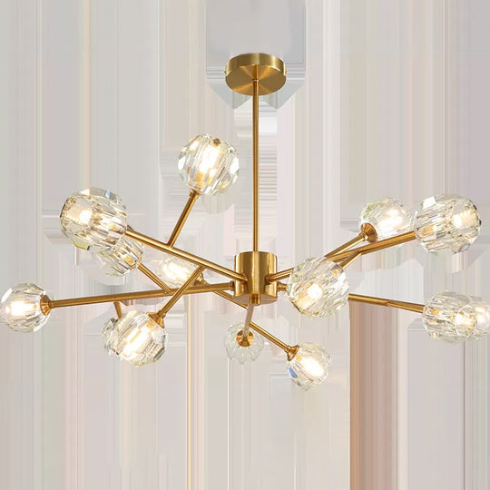 Modern Brass Chandelier With Ball Faceted Crystal Shade - Perfect For Kitchen Ceiling