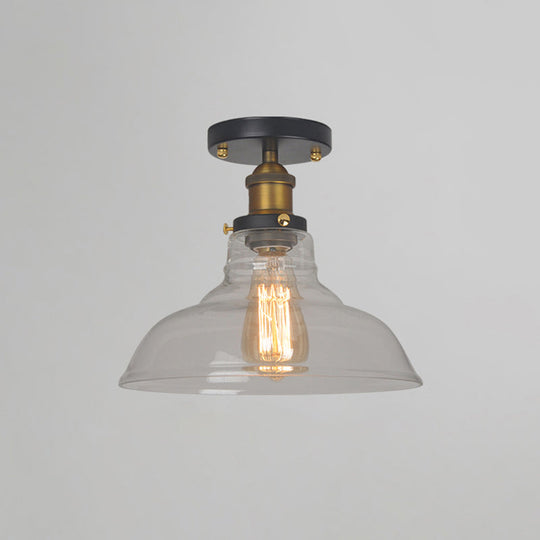 Farmhouse Semi Mount Lighting with Clear Glass Brass Finish Clear / A