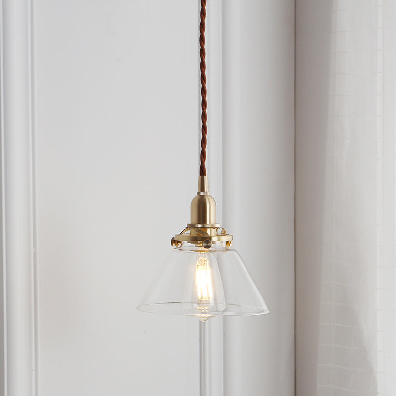 Clear Glass Conic Brass Suspension Pendant Lamp For Dining Room / A
