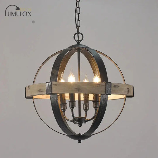 Country Style Wood Strap Globe Pendant Chandelier In Black