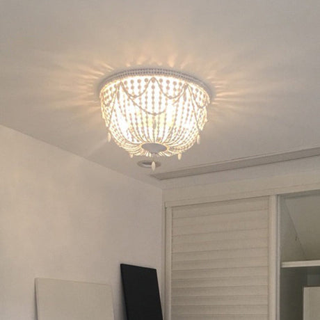 Classic White Wood Bowl Flush Mount Light For Corridors And Ceilings / Small