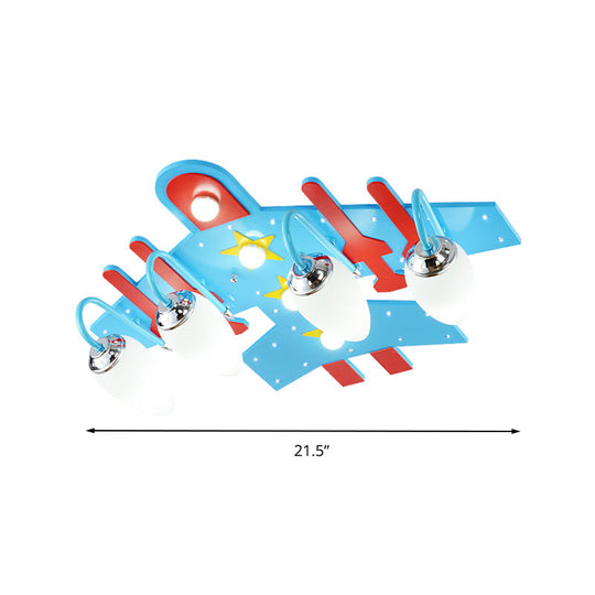 Blue Wooden Cartoon Led Ceiling Light - Kids Kindergarten Plane Shape Design
