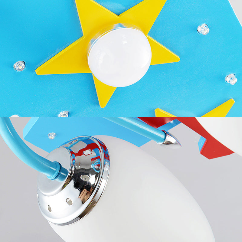 Blue Wooden Cartoon Led Ceiling Light - Kids Kindergarten Plane Shape Design