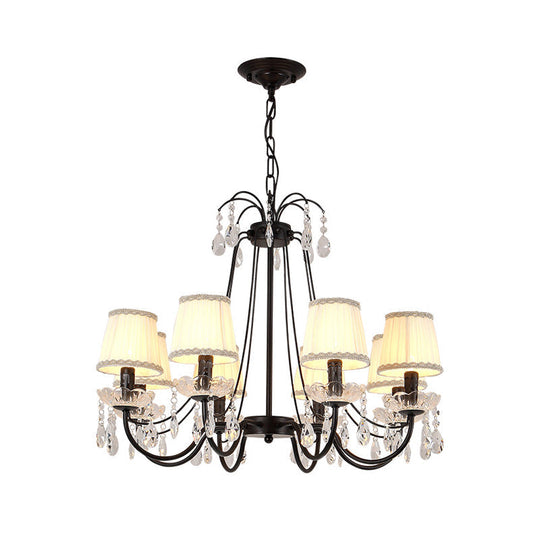 Retro Metallic Black Chandelier With Crystal Pendant - Elegant Swooping Arm Lighting Fixture