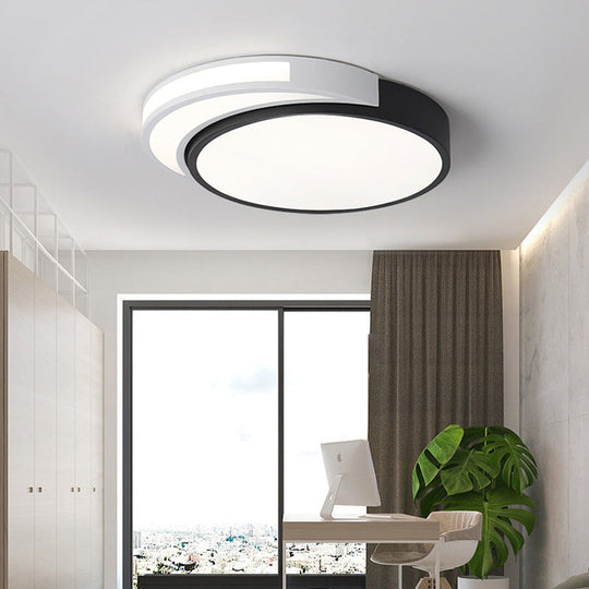 Circle Flush Mount Led Ceiling Light In Modern Black And White Acrylic Design For Bedroom Black -