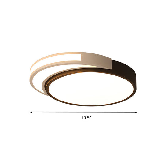 Circle Flush Mount Led Ceiling Light In Modern Black And White Acrylic Design For Bedroom