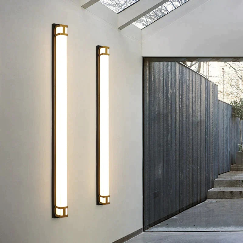 Outdoor Wall Lamp Ip65 Waterproof Led Long Lights Garden Villa Porch Sconce Light Gold Black 110V