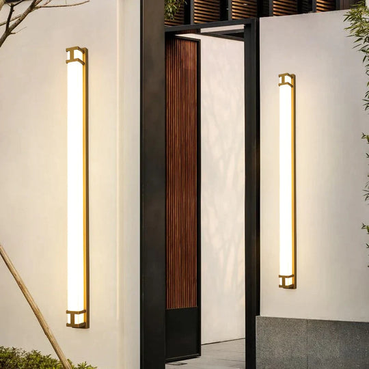 Outdoor Wall Lamp Ip65 Waterproof Led Long Lights Garden Villa Porch Sconce Light Gold Black 110V