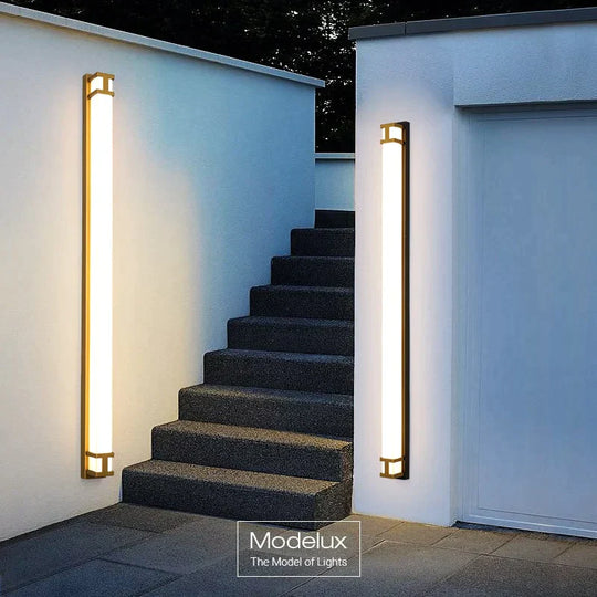 Outdoor Wall Lamp Ip65 Waterproof Led Long Lights Garden Villa Porch Sconce Light Gold Black 110V