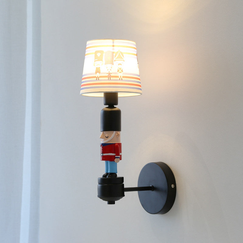 American Style Soldier Wall Lamp With Tapered Shade - 1 Head Bedroom Sconce Light Black