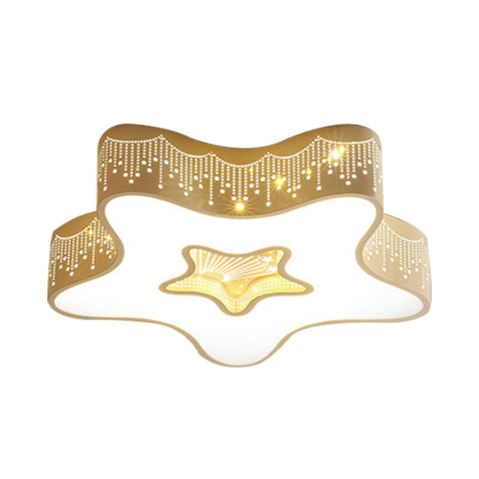 Art Deco Flush Mount Kid’s Bedroom Ceiling Light In White Acrylic