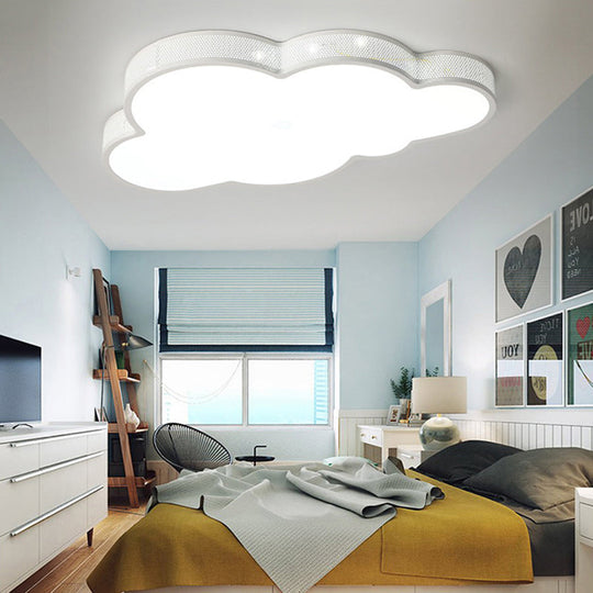 Cloud-Themed Kid Bedroom Acrylic Art Deco Flush Mount Ceiling Light White / 21.5