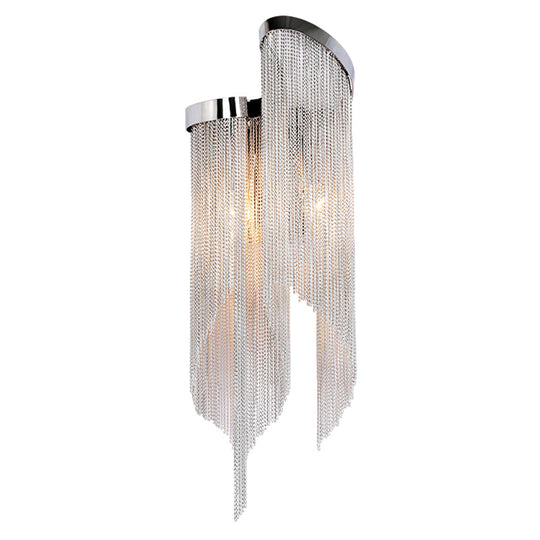 Modernist Aluminum Wall Light Sconce With Tassel Chain - 2 Bulbs Mounted Lamp For Living Room