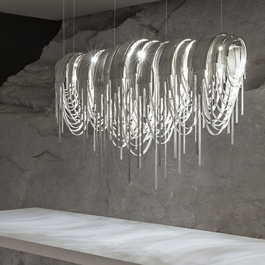 Contemporary Led Chainmail Chandelier: Aluminum Suspension Pendant Light For Living Room