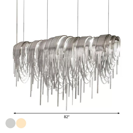 Contemporary Led Chainmail Chandelier: Aluminum Suspension Pendant Light For Living Room