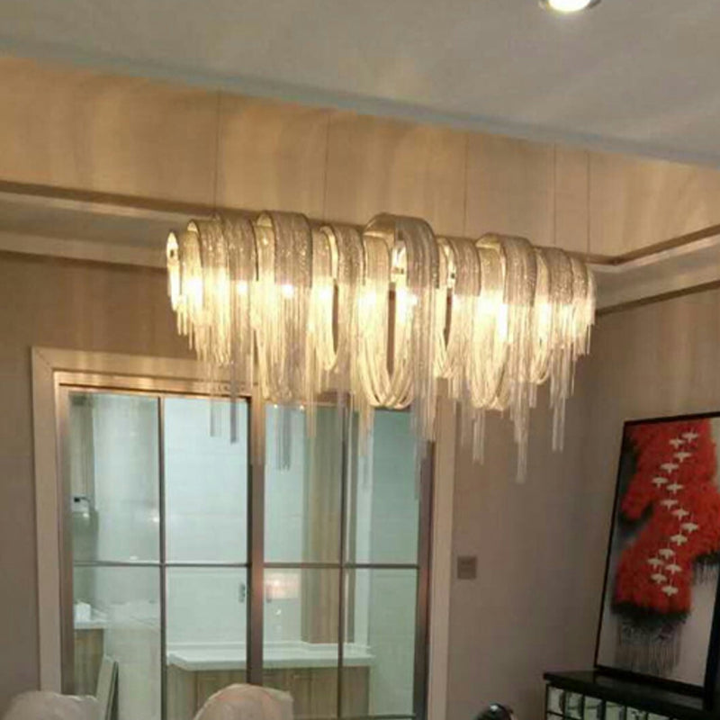 Contemporary Led Aluminum Chainmail Chandelier Pendant Light For Living Room Gold