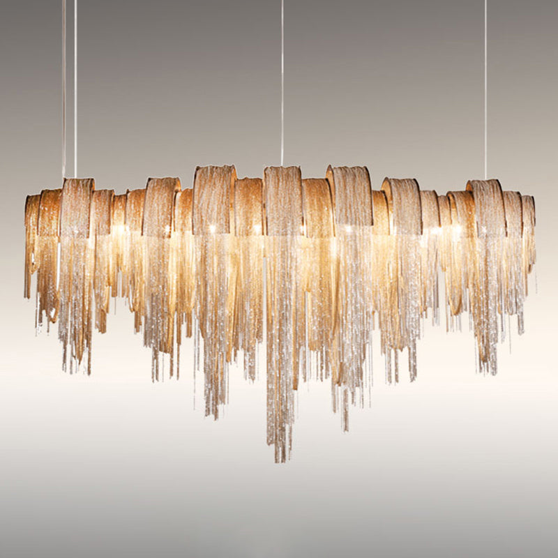 Contemporary Led Chainmail Chandelier: Aluminum Suspension Pendant Light For Living Room